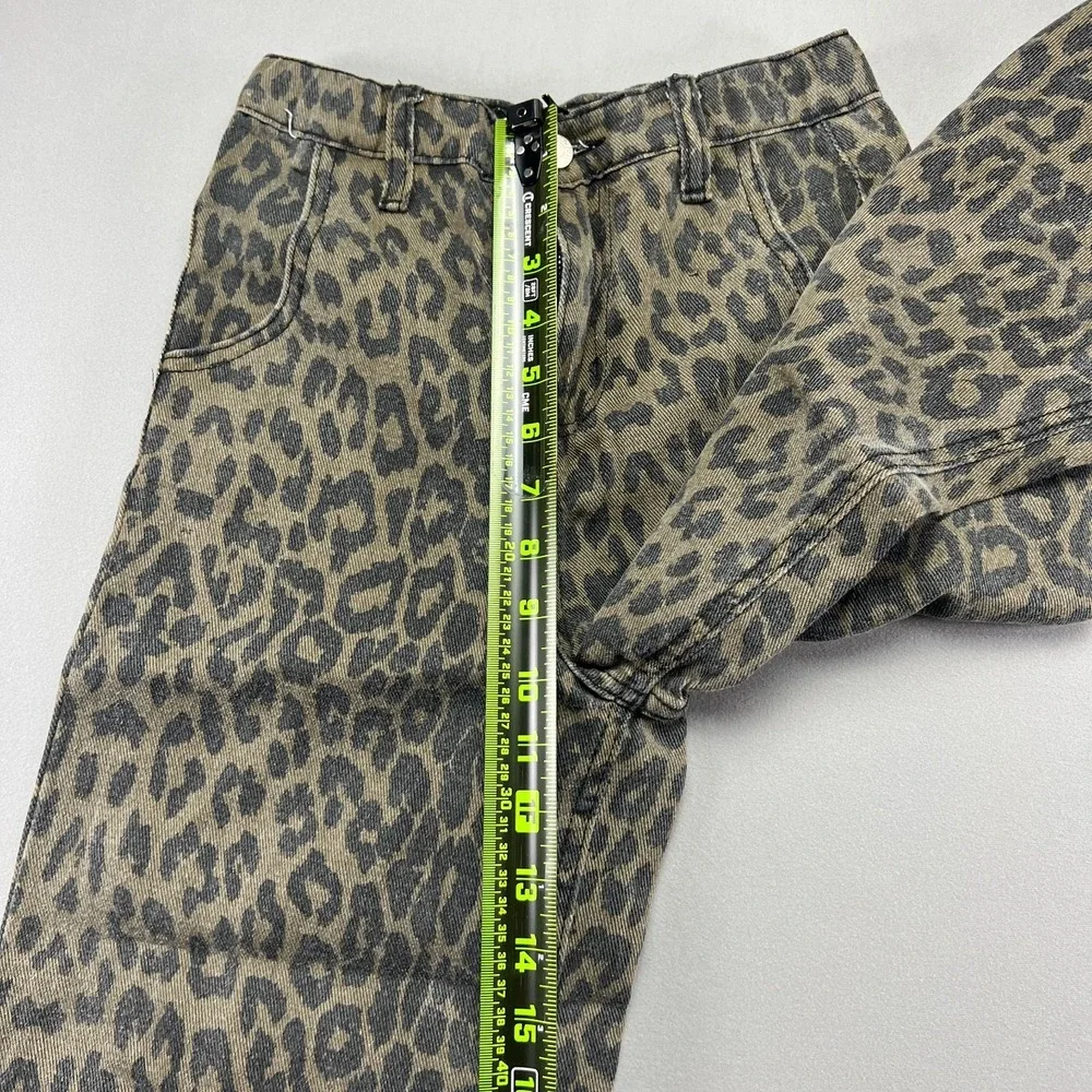 Soho Blue Jeans Womens 14 Beige Black Leopard Print Denim Mid Rise Wide Leg